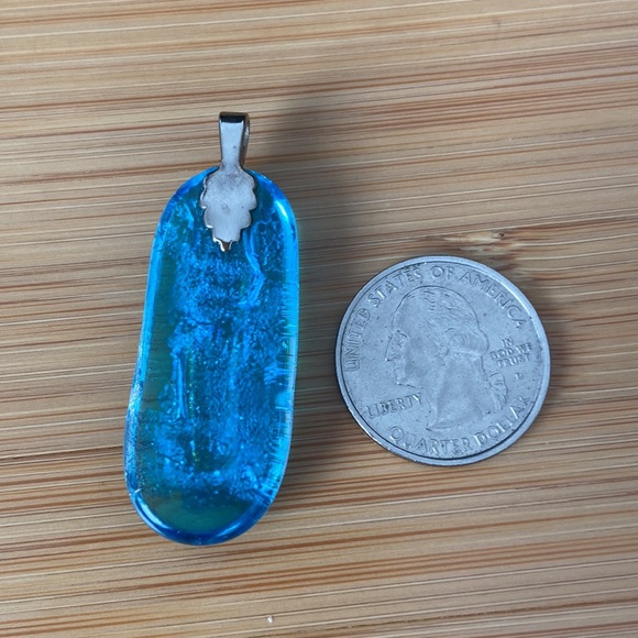 Dichroic Blues Pendant, Blue Fused Glass Necklace, Necklace - Picture 2 of 2
